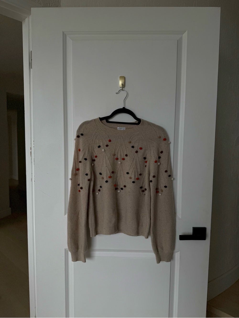 Minnie Rose Beige Sweater with Multicolor Pom Dots